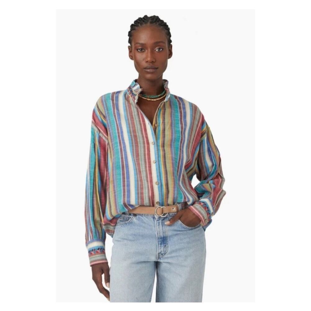 Xirena Sunset Jensen Embroidered Shirt Size L Women's Multi-Color Striped‎ Boho